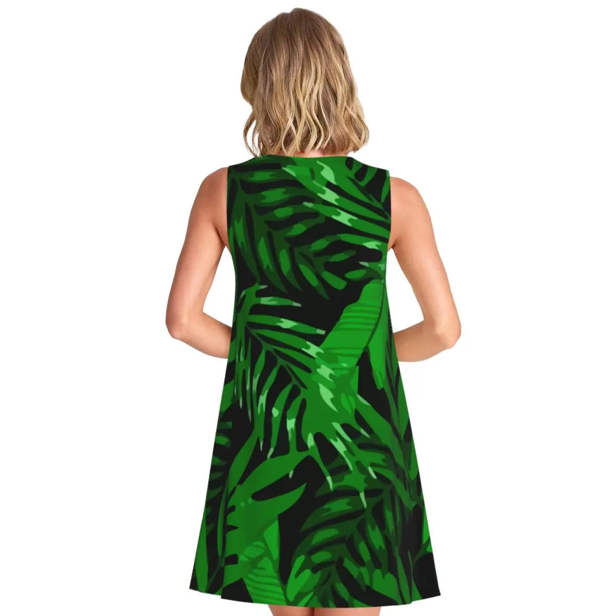 Summer Tropical Dress Green Leaves Print Boho Dresses Summer Basic Oversized Tank Dress Wholesale Women Pattern Vestidos