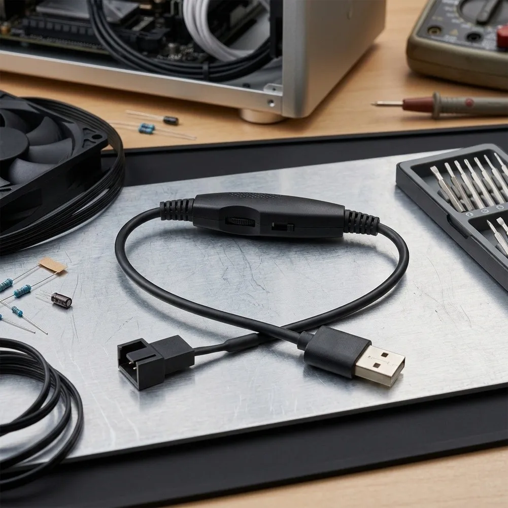 USB to 4-Pin Fan Adapter Cable Set 2 pcs with 5V to 12V Voltage Step-Up and Integrated Power Switch for Standard Fans
