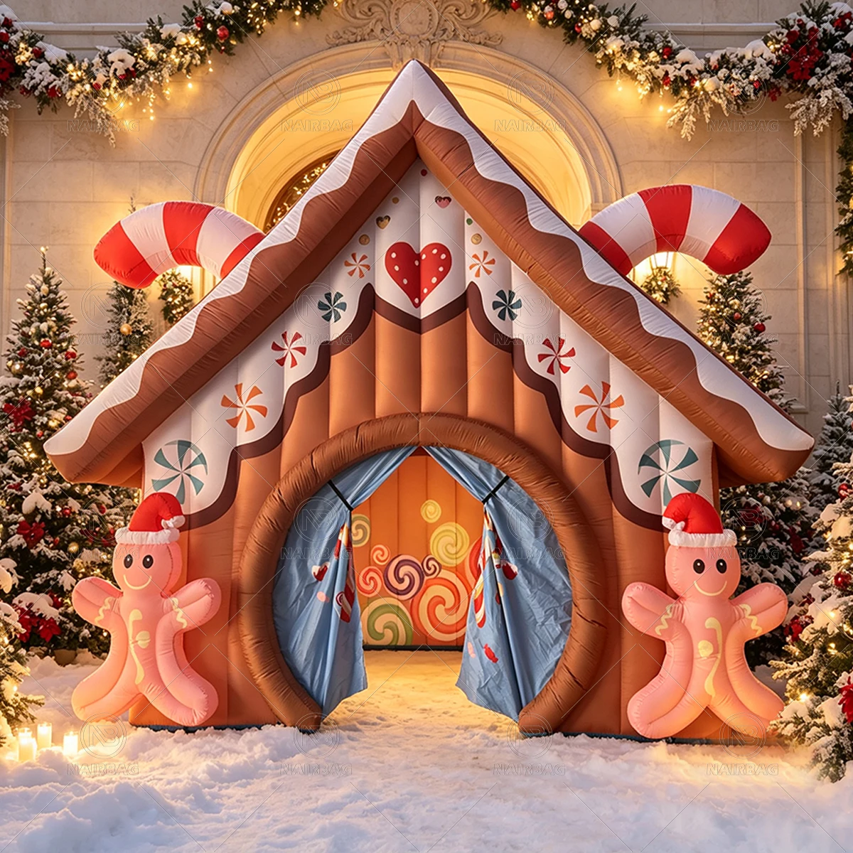 Candy Gingerbread Holiday House Multi-color Optional Outdoor Christmas Cabin For Event Company Rental Garden Lawn Winter Decor