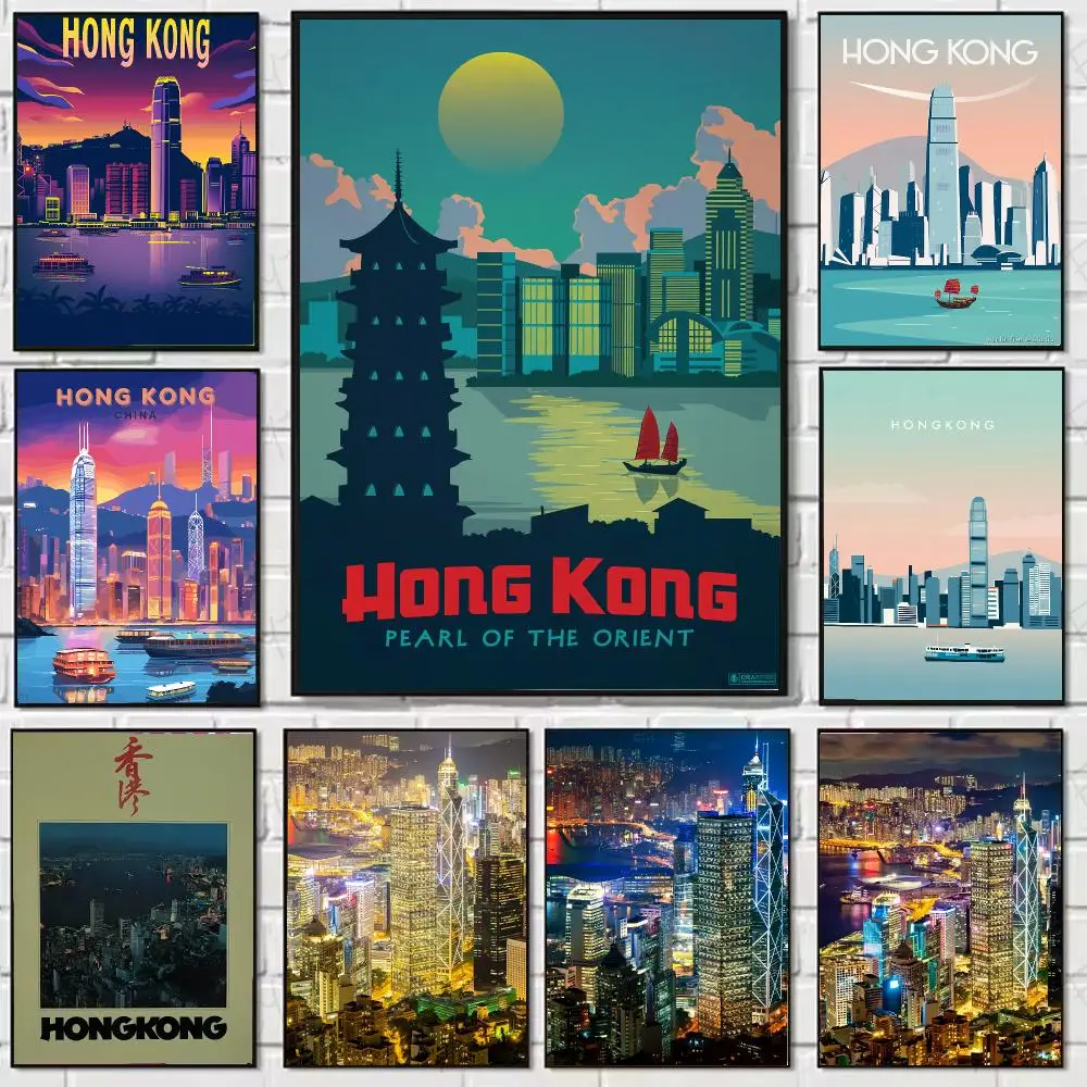 city cosmopolitan H-Hong Kong Poster Stickers, suitable for game rooms, bedrooms, corridors, home wall art decor, gifts