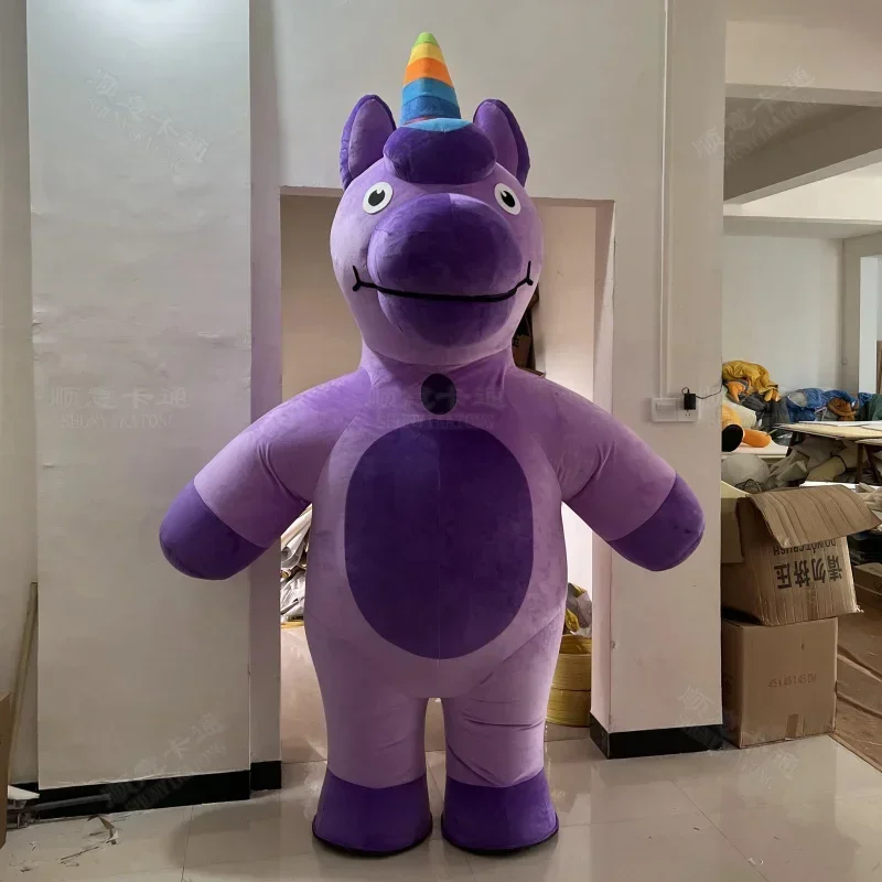 

Giant Inflatable Purple Unicorn Mascot Costume Pink Rainbow Horse Plush Cartoon Suit Funny Halloween Adults Advertising Outfits