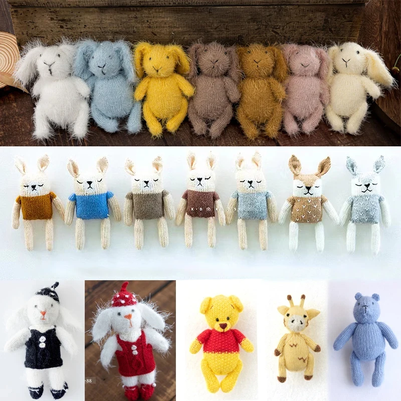 

Newborn Photo Doll Mohair Cartoon Rabbit Doll Handmade Cute Animal Photography Props Full Moon Baby Studio Shooting Accessories