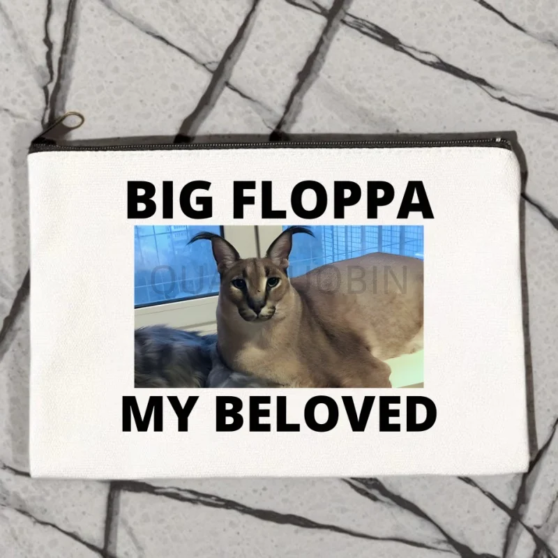 

Косметичка-органайзер Big Floppa Meme с милым забавным котом, холщовая сумка для хранения мелочей в путешествиях, пенал для офиса, кошелек на молнии, подарок