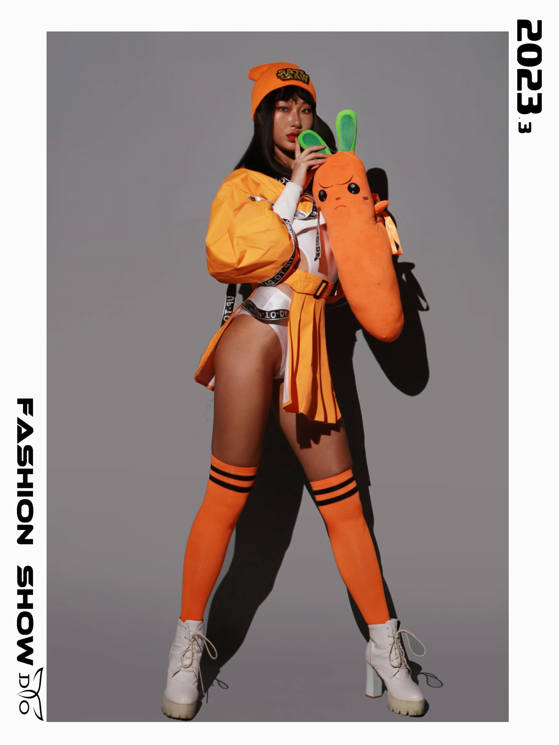 Dj Ds Clubwear pomarańczowy Kpop strój do tańca jazzowego klub nocny Gogo kostium taneczny odzież festiwalowa seksowne body z wycięciem