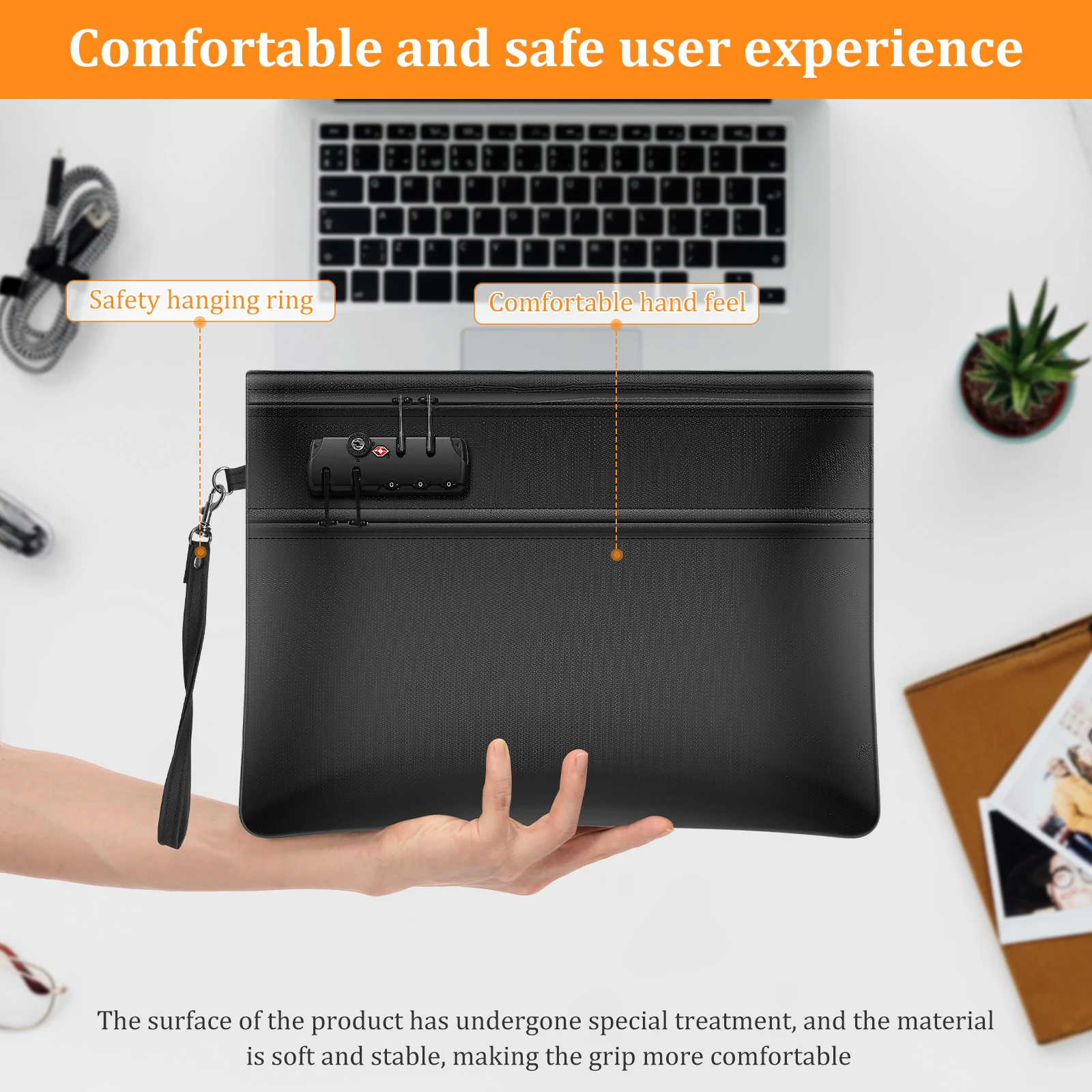 6400 ℉   ロック付き耐火書類バッグ デュアルジップコンパートメント 耐火マネーバッグ 12層断熱耐火バッグ 保護