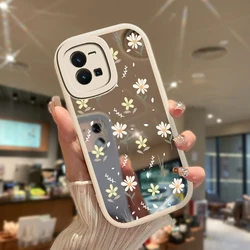 Case For Vivo Y27 4G 5G Y33T Y33S Y35 Y36 Y27S Y28S Y30 Y30i Y31 2021 Flower Soft Shockproof Silicone Mirror Makeup Girly Cover