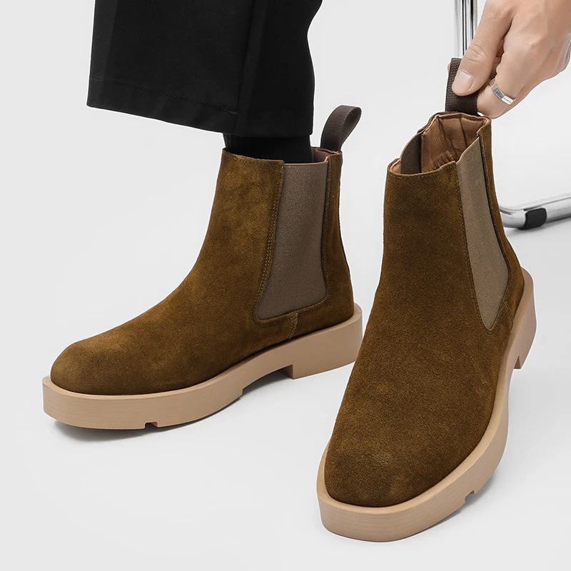 

Men Chelsea Boots Suede Retro High Top Comfortable Thick Soled Casual Men Boots