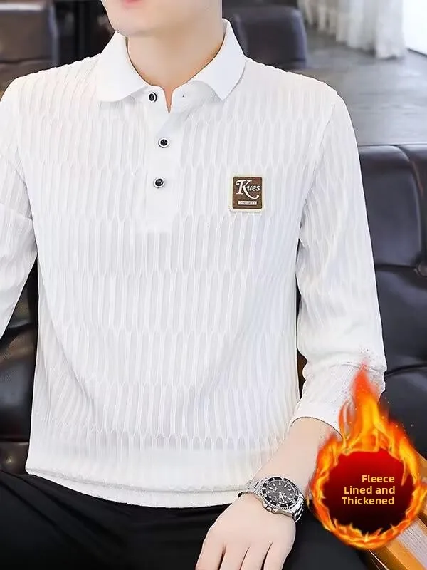 

Мужская футболка Long Sve Fce на подкладке, облегающая модная осенне-зимняя футболка с отложным воротником, базовый слой, топ