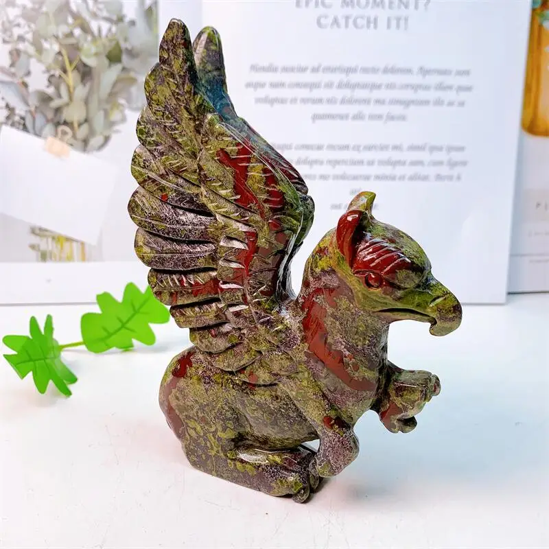 16cm Natural Dragon Blood Griffin Crystal Carved Statue Animal Fashion Home Ornament Art Collectible Gift 1PCS