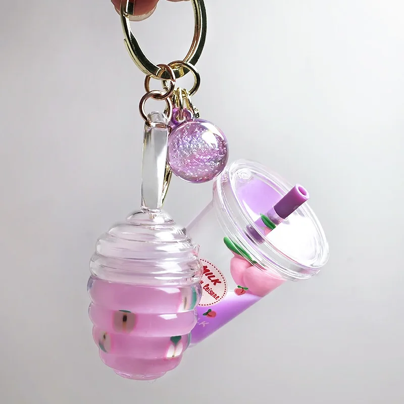 Bonito Kids 'Lipgloss Charm Keychain, pêssego, xícara de chá, óleo de mel, hidratante Lip Balm, cosméticos