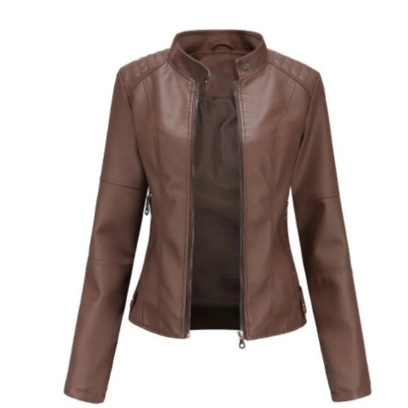 Autumn Women Women Faux PU Leather Jacket Casual Lady Long-sleeve Windproof Waterproof Jacket Motorcycle Streetwear