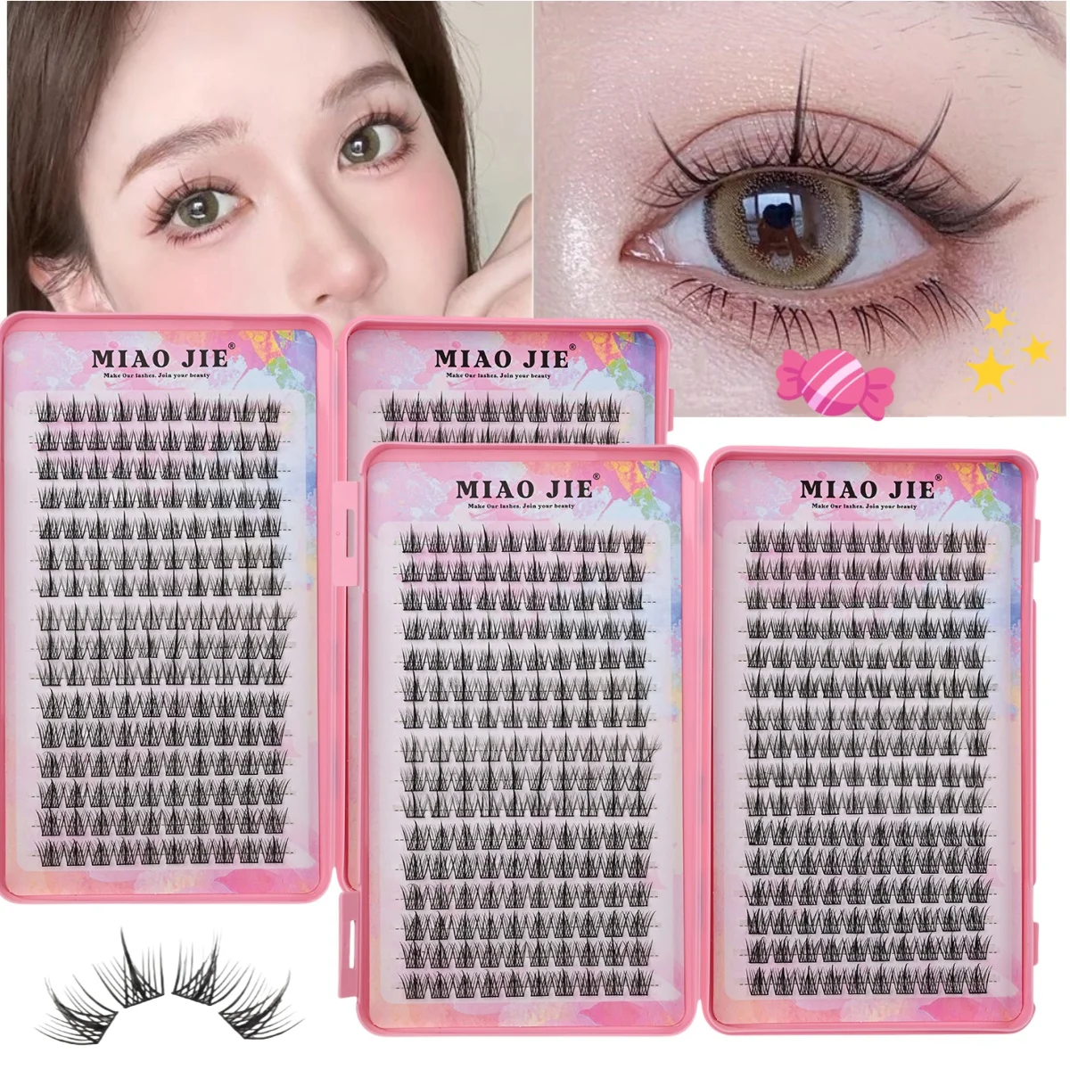 MIAOJIE 32Rows Eyelash Book High Quality Manga Lashes Cluster Lashes Manhua Eyelashes Elf Makeup Strand Eyelashes Douyin Makeup