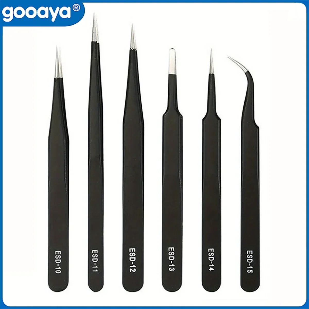 Precision ESD anti-static tweezers 1set 6pc durable stainless steel tool for electronic repair and process modeling bending