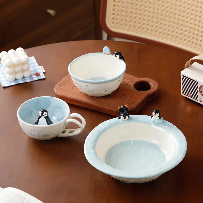 Nordic Ceramic Penguin Tableware Ornaments Kitchen Dining Table Breakfast Cup Afternoon Tea Dessert Plate Crafts Home Decoration