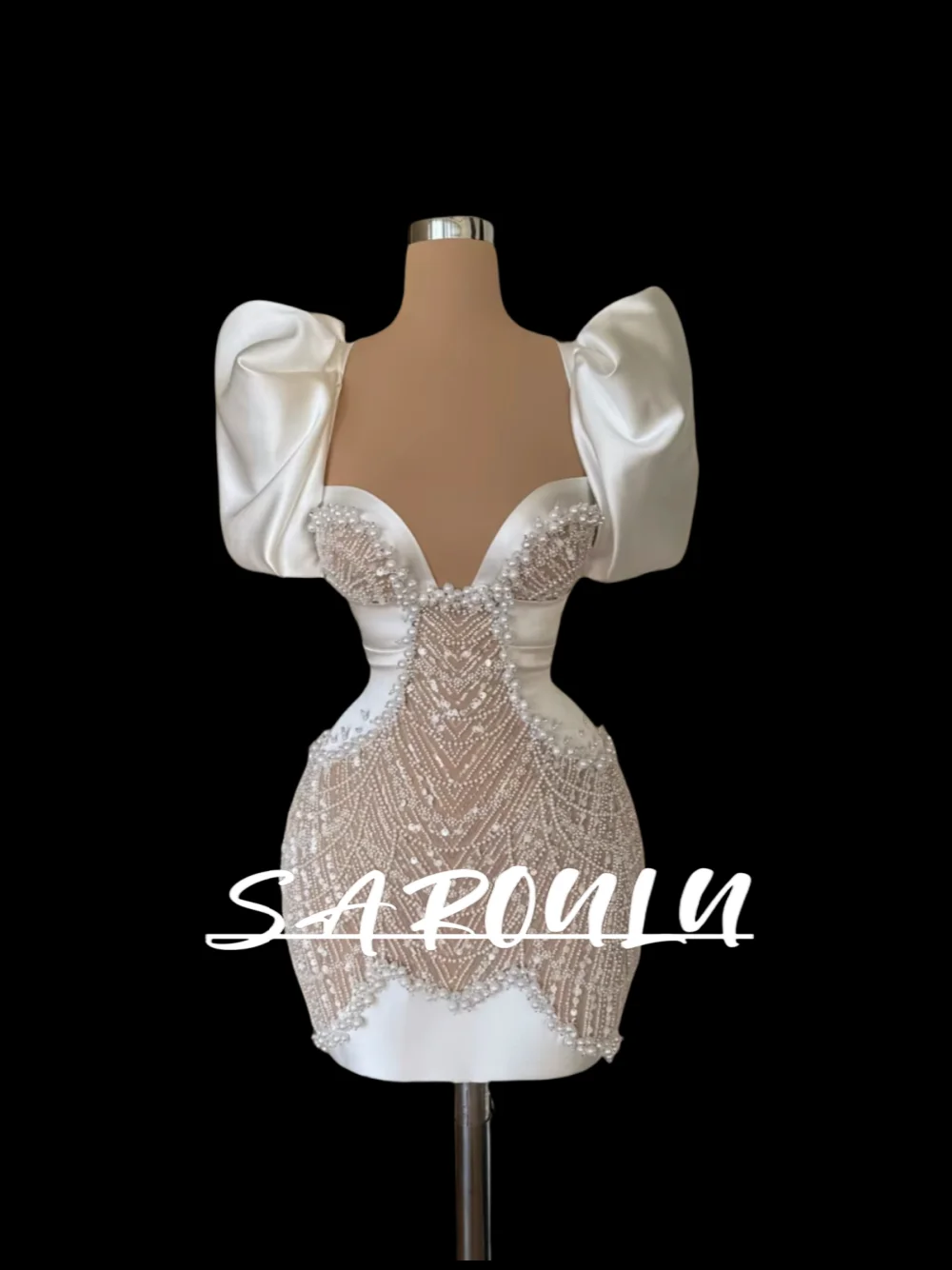 

Richly мини-вечернее платье с пышными рукавами, сексуальное женское платье для дня рождения, свадьбы, выпускного вечера, роскошное коктейльное платье с жемчугом по индивидуальному заказу