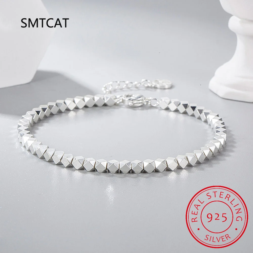 

Real 925 Sterling Silver Square Chain Bracelet for Women Cute Fine Jewelry Minimalist Geometric Accessories Pulseiras De Prata