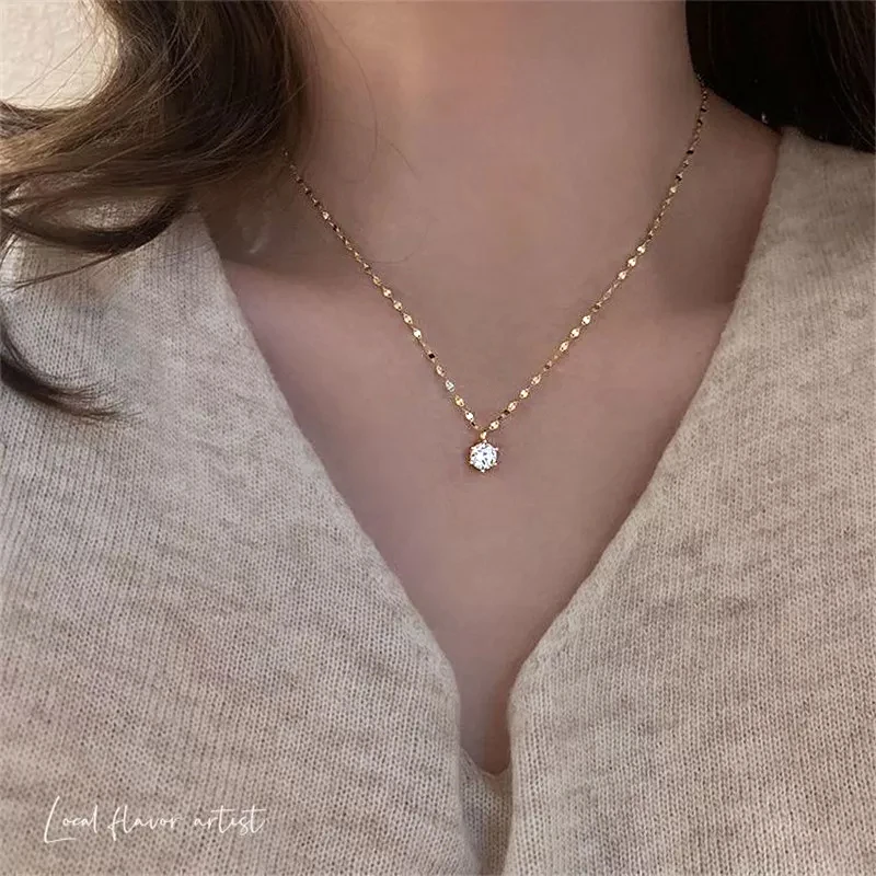 Shiny Fashion Zircon Simple Choker Pendant Necklaces Wedding Engagement Chains Jewelry Collana Bijoux Collares Collier Femme