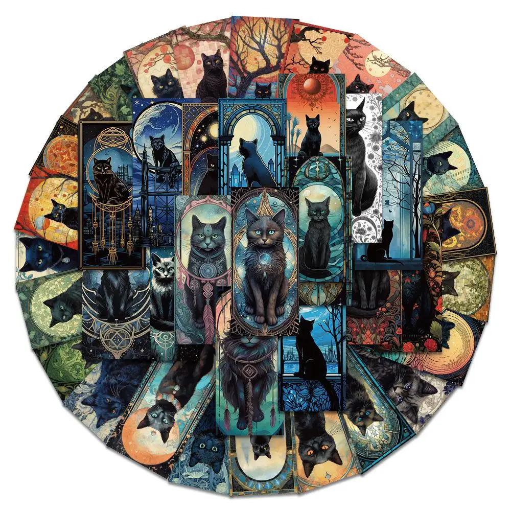 

60Pcs Gothic Cat Stickers Aesthetic Tarot Goth DIY Stickers Scrapbooking Phone Luggage Skateboard Waterproof Decals