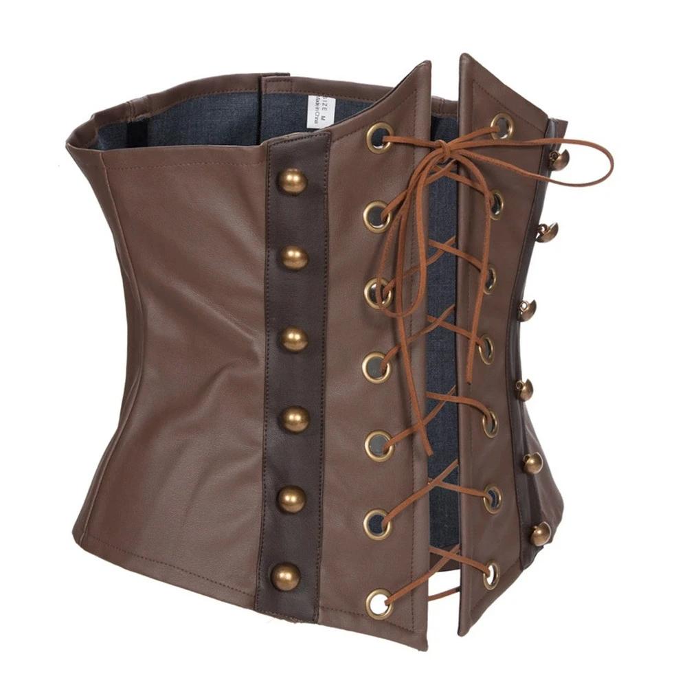 Front Lace Up Brown Leather Corset Underbust Medieval Sexy Woman Lingerie Shapewear Waist Trainer