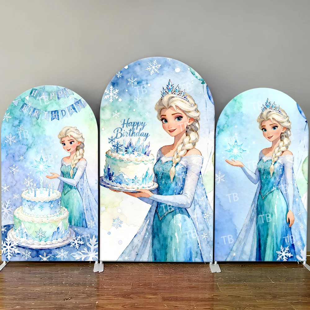 

Frozen Princess Elsa Arch Backdrop Cover Happy Birthday for Girl Birthday Party Decor Photography Background Wall Elastic Fabric