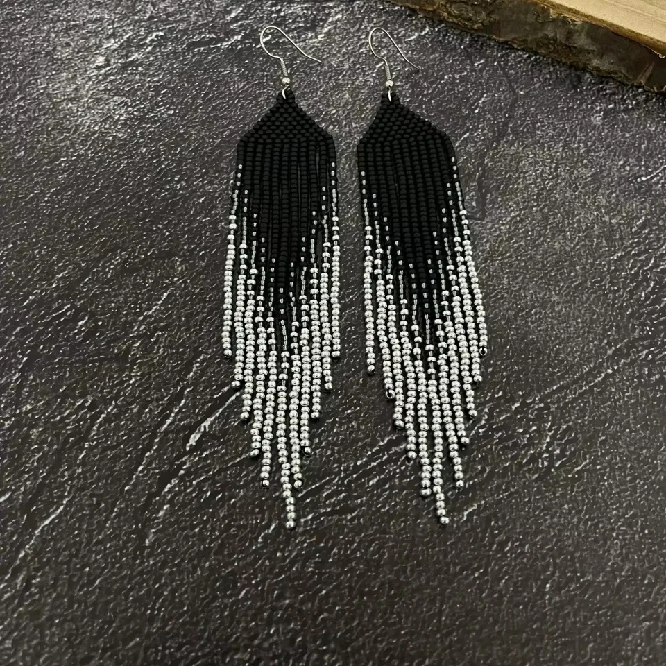 

ZGMXR серьги из рисовых бусин с кисточками, градиент цвета, ретро, богемный сплав ручной работы, женские простые модные индивидуальные серьги из бисера