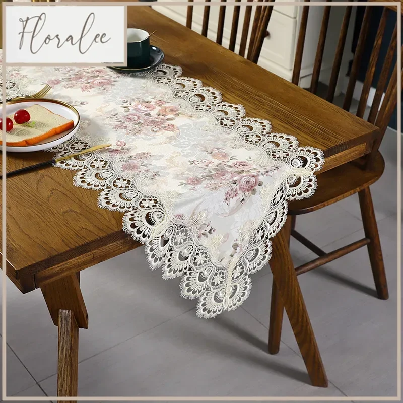 

European Polyester Cloth Embroidered Lace Edged Table Runner LCD TV Cabinet Piano Cover Fabric Kitchen Dining Hall Tablecloth