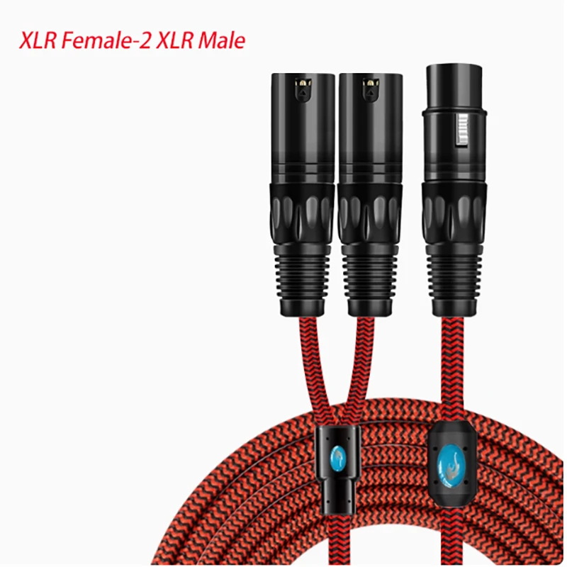 XLR Male to 2-XRL Female 3-Core Audio Cable Microphone Amplifier Preamps Mixer Stage Lighting Device Y-Splitter Shielded Cords