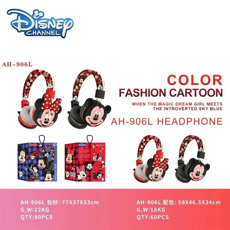 سماعات رأس بلوتوث من نوع AH-top Disney Mickey وminnie ، سماعات أذن لاسلكية ، صوت HIFI ، سماعات رأس قابلة للطي مع ميكروفون ، كرتون أنيمي ، هدايا أطفال