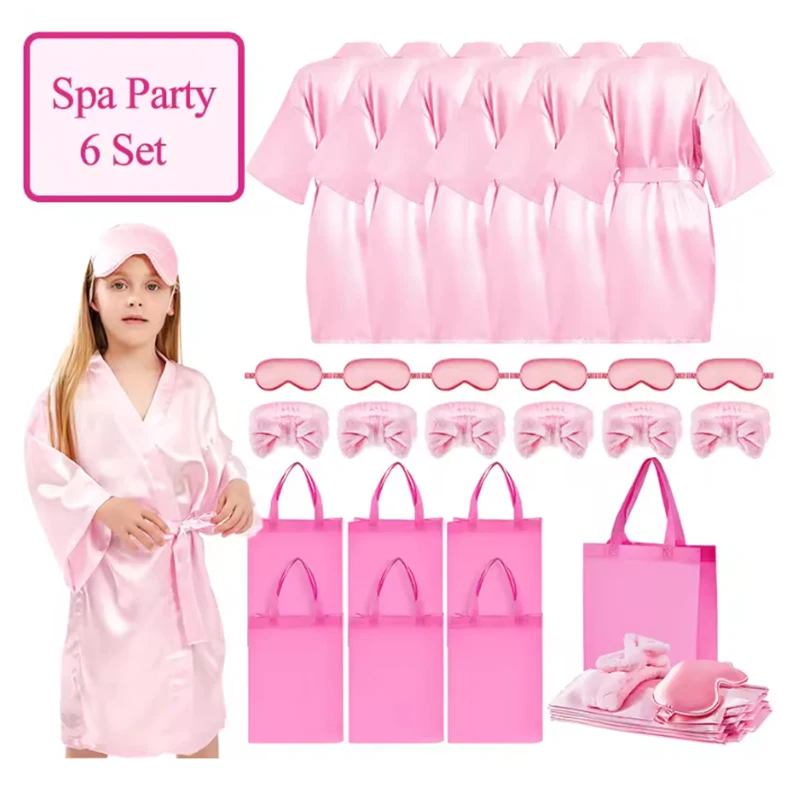 

6/8/12 шт., халаты для спа-вечеринки, платья для девочек, кимоно, атласный халат, детские сувениры на день рождения, халат для сна, халаты для дня рождения