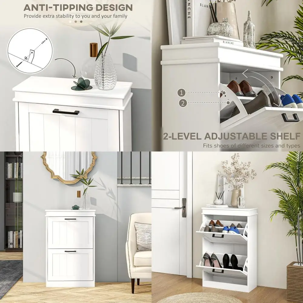 

Тонкий напольный шкаф для обуви с регулируемыми полками для прихожей или коридора, белый