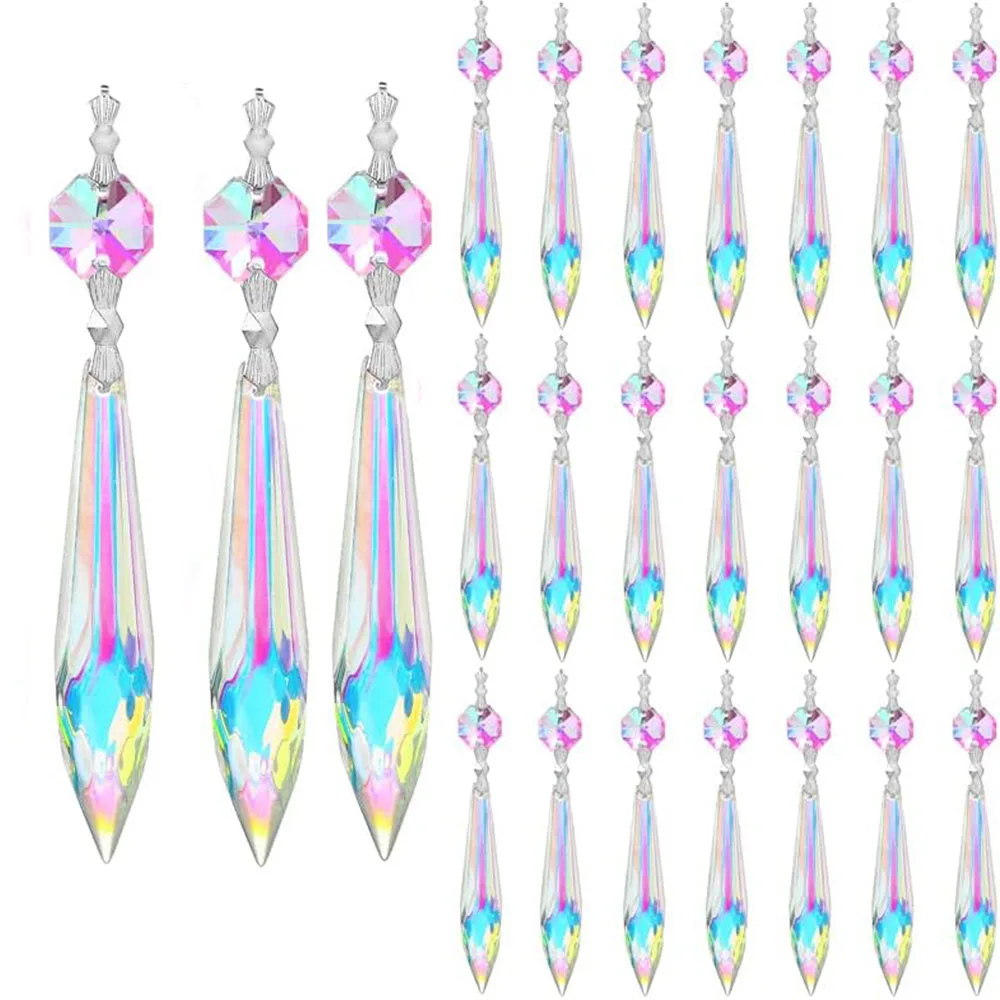 

20pcs 76mm Clear Chandelier Icicle Crystal Prisms with Octagon Bead Crystals Lighting Lamp Replacement Parts
