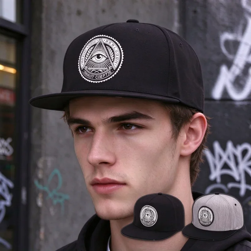 All Seeing Eye Pyramid Graphic Print Snapback Cap, Flat Brim Street Hip Hop Adjustable Hat