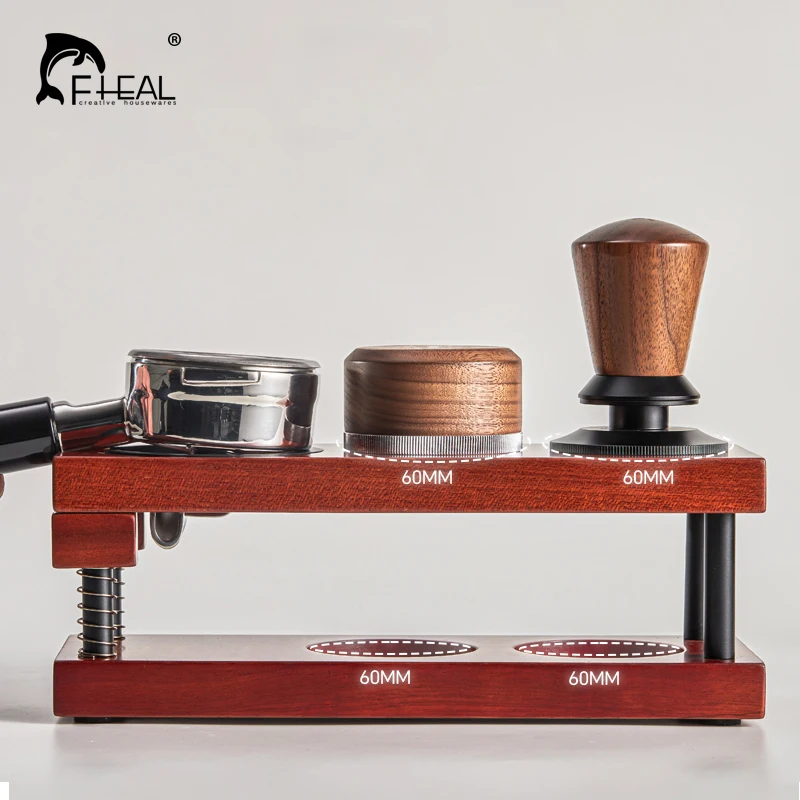 FHEAL Espresso Tamping Station with Adaptive Spring Loaded 2-Tier Tamp Organizer Station Fit for 51-58mm Barista Accessoies