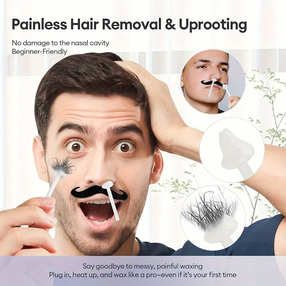 مجموعة شمع الأنف الصغيرة للرجال والنساء الكهربائية الأنف الأذن الحاجب منطقة صغيرة إزالة الشعر 50 جرام الشمع 10 قضيب سيليكون 1 أطباق
