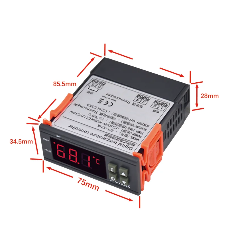 ZFX-7016K Digital Thermostat Controller K Type Sensor -50-999℃ 10A 30A AC90-250V