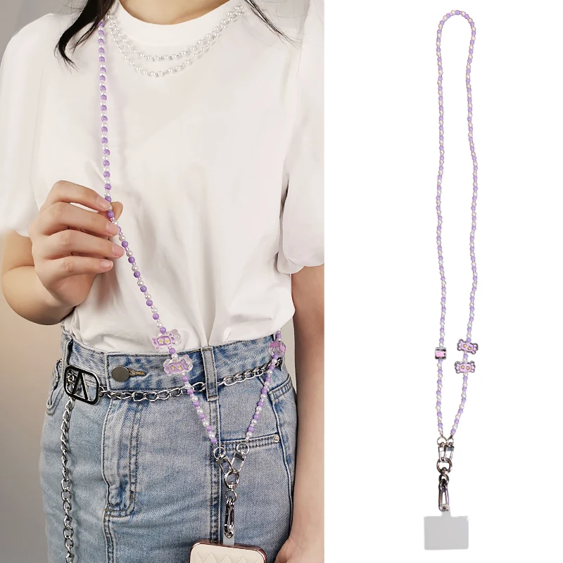 Pendant Women's Hanging Chain Anti-lost Sling Lanyard Crossbody Beaded Candy Crossbody Lanyard Mobile Phone Lanyard Hand-beaded