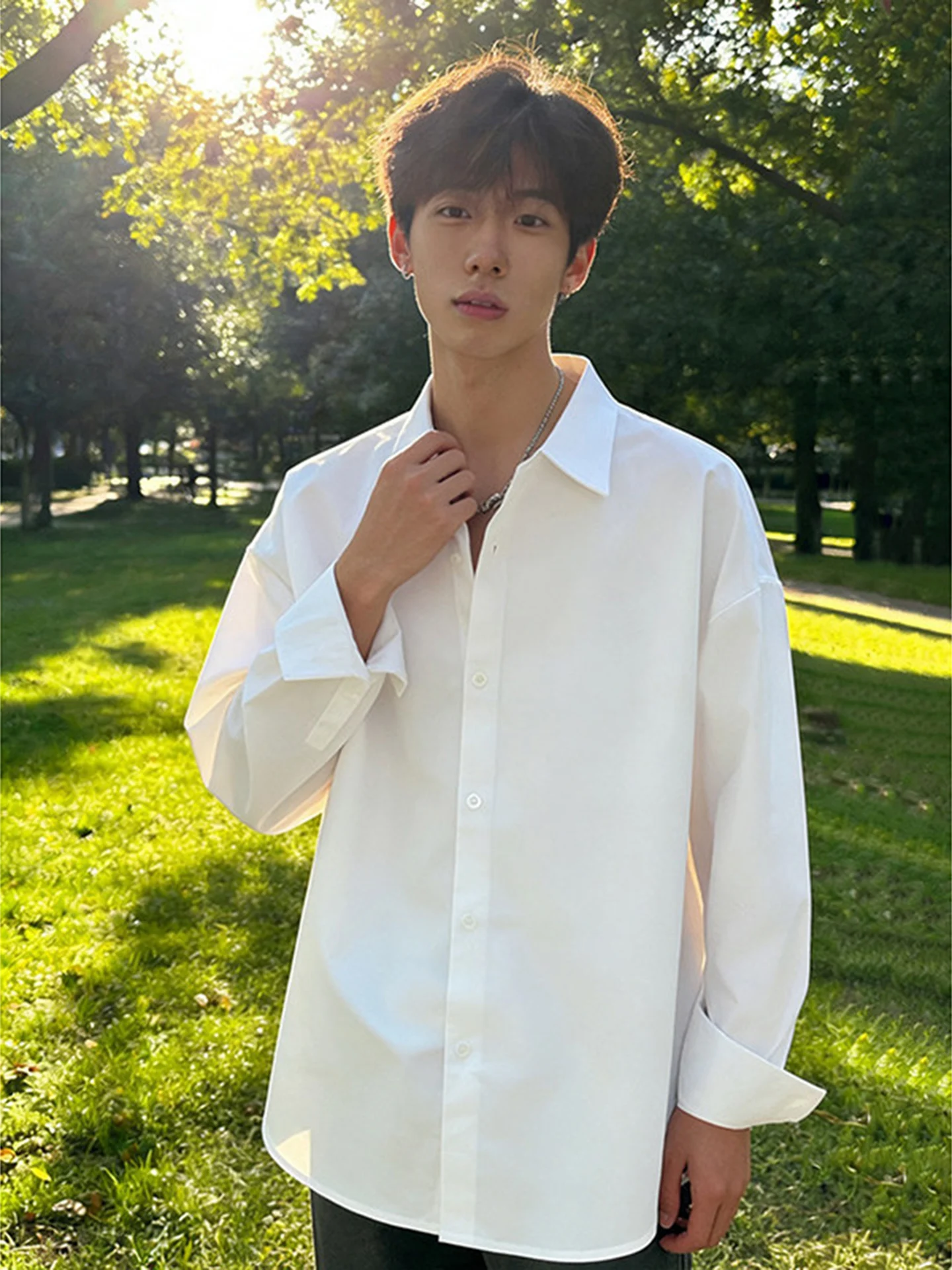 

Cleanfit White Long Sve Men's irt Neapolitan Godfather Inner Wear Casual Sle Spring Season Polyester Blend Busin Suit