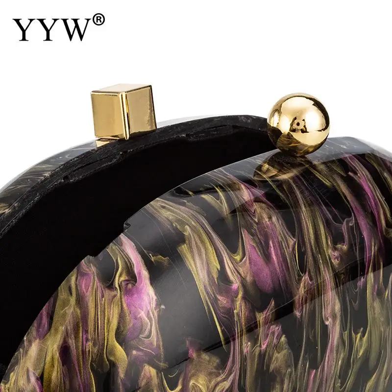 Fashion Oval Acrylic Clutch Handbag Colorful Marble Women Wedding Party Evening Hard Bag Metal Chain Crossbody Messenger Purse