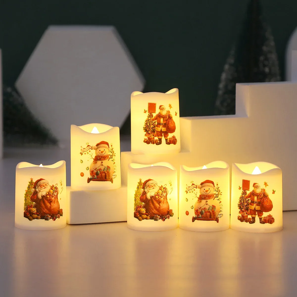 Electronic Candle Christmas Decoration Transparent Built-in Printed LED Simulation Flameless Candle Ambient Lighting Xmas Gift