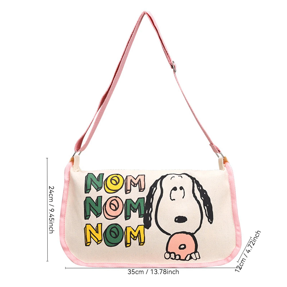 MINISO Disney Serie Cartoon Canvas Bag Large Capacity Handbag Snoopy Shoulder Bag Women Crossbody Bag Adjustable Shoulder Straps