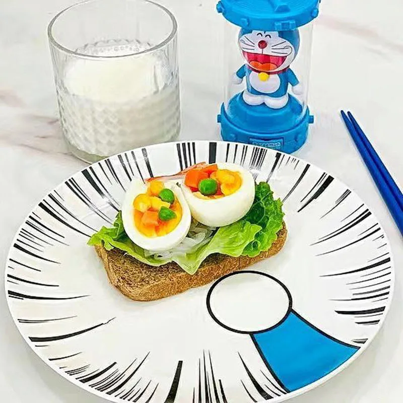 Assiette ronde en céramique Doraemon, assiette à dîner de dessin animé, vaisselle créative pour le petit-déjeuner, le dessert, la décoration de la maison, la cuisine, les cadeaux