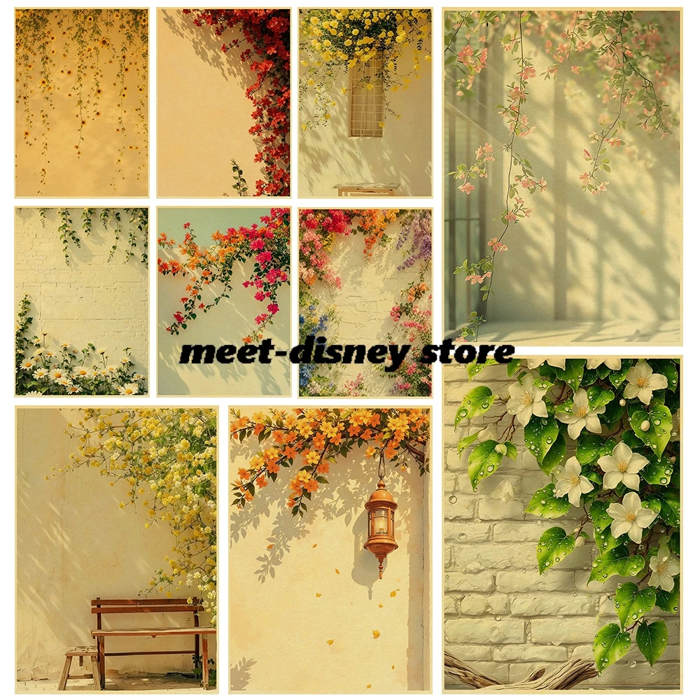 Flower Wall Print Posters Nostalgia Decoration Chambre Skateboard Art Picture Living Room Kraft Paper Print Coffee Poster