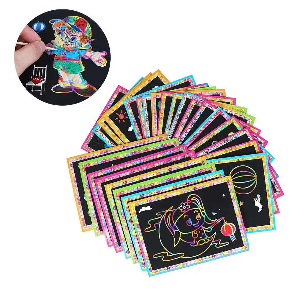 1/5/10pcs Magic Kids DIY Cartoon Educational Scratch Book Painting Doodling Coating Drawing Graffiti