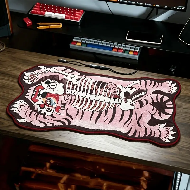 VIKAMA Irregular Shape Skeleton Tiger XXL Gaming Mouse Pad Anti Slip Large Desk Mat Oriental Folk Art Keyboard Pad Desktop Decor