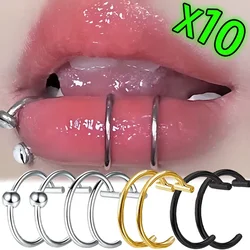 10PCS Stainless Steel Lip Nose Rings Neutral Punk Lip-shaped Ear Noses Clip Fake Perforated Lips Body Piercing Jewelry Accessory