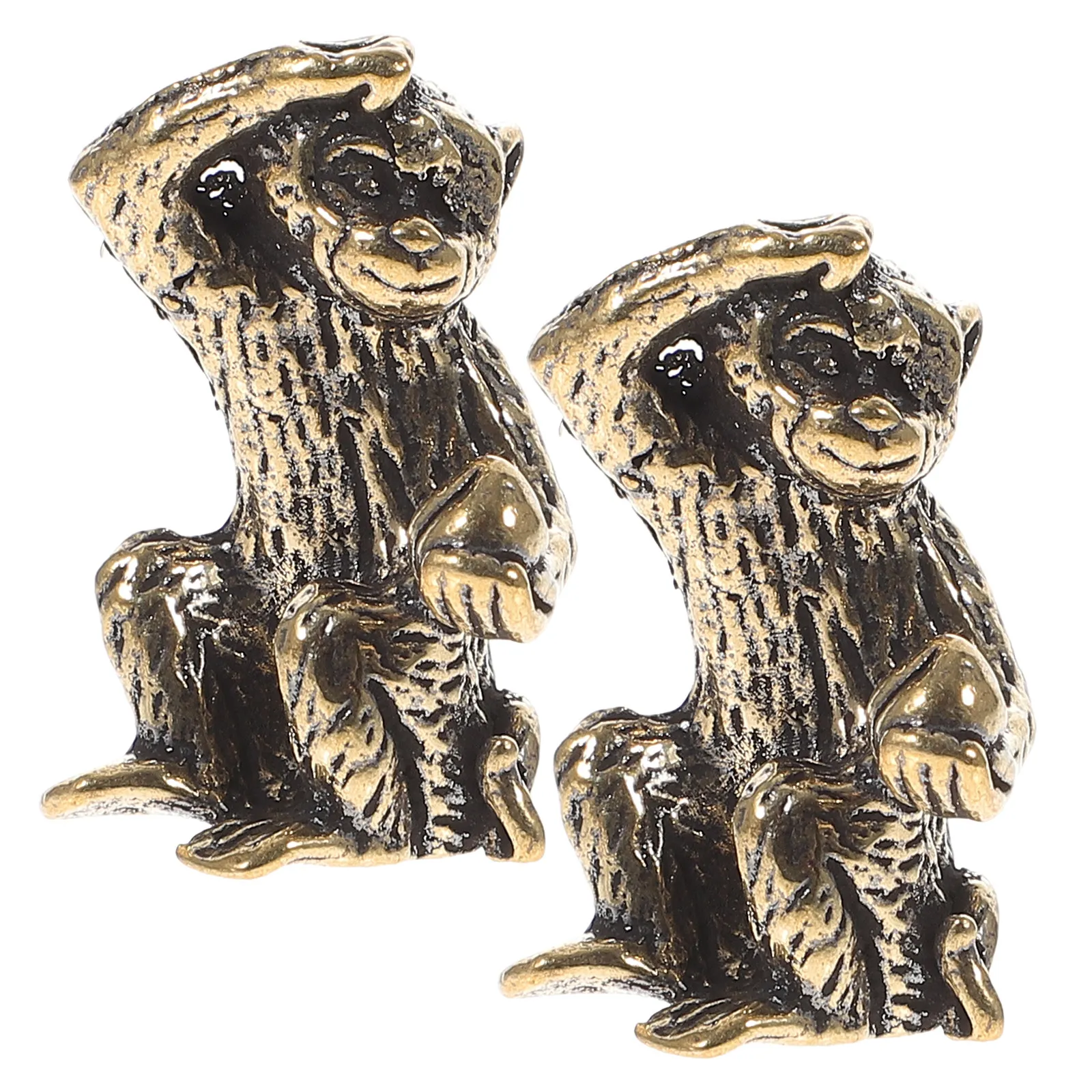 2Pcs Brass Monkey Ornaments Desktop Adornments Creative Picking Peach Monkey Brass Craft Decor Office Home Decoration