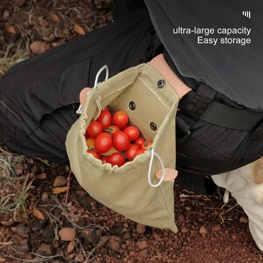

Foraging Bag Foldable Drawstring Large Capacity Waist Canvas Bag with Faux Leather Cover And Buckle Outdoor Supplies