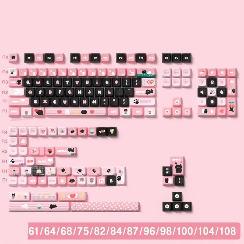 

D08B Full 138/158 PBT Keycap Set Black Cats Theme Heat Sublimation MDA Profile Comfortable Typing For Mechanical keyboards
