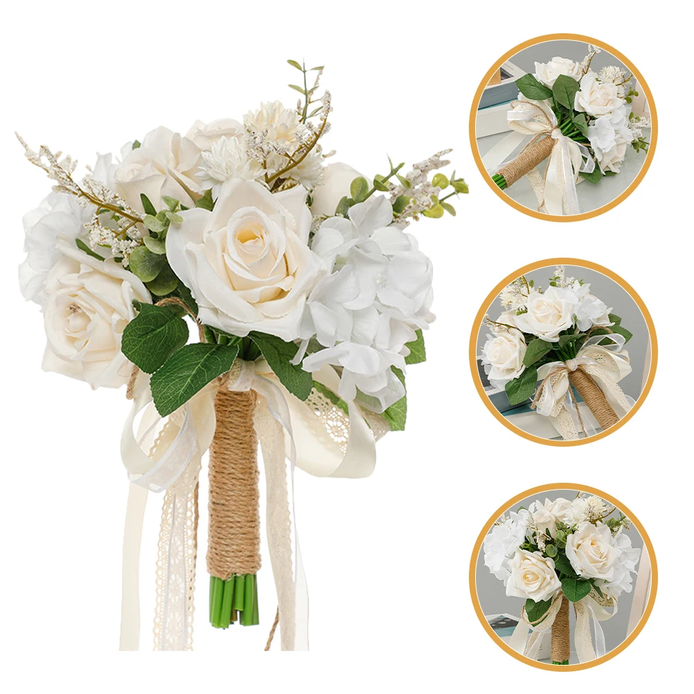 

Artificial Rose Bridal Bouquet Elegant Fake Flower For Wedding Decoration Romantic Table Centerpiece Bride Handheld