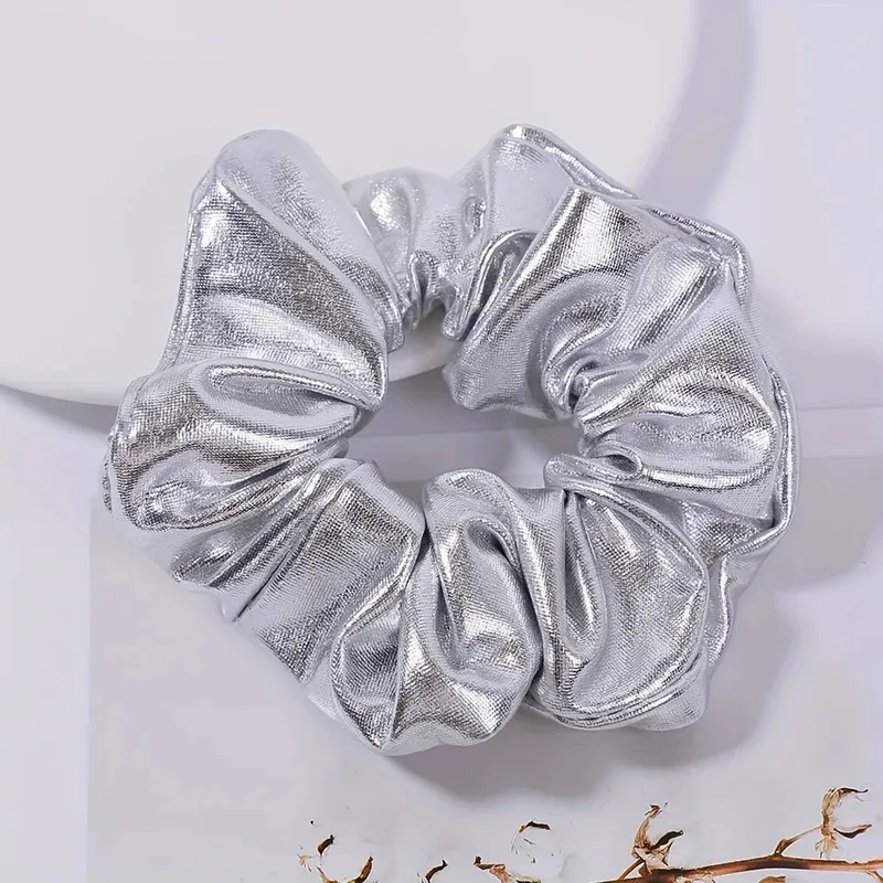 

【Fashion Hair Band】1-Piece Creative Silver Pu Leather Hair Band | Women's Fashionable High And Low Ponytail Hair Band Headdress